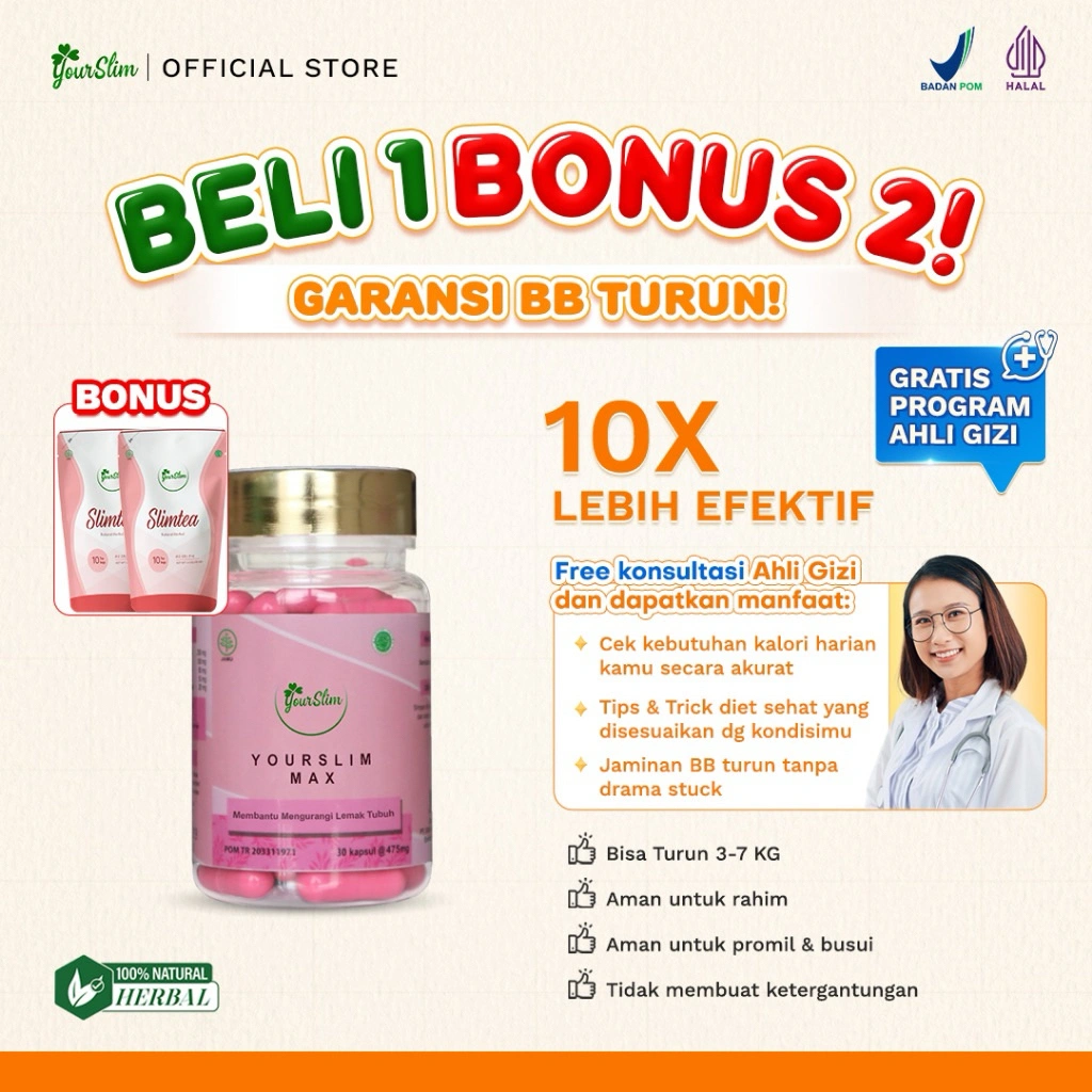 YOURSLIM MAX Slimming Capsule - Dietary Suplement Herbal Jamu Pelangsing BPOM HALAL - 1 Box