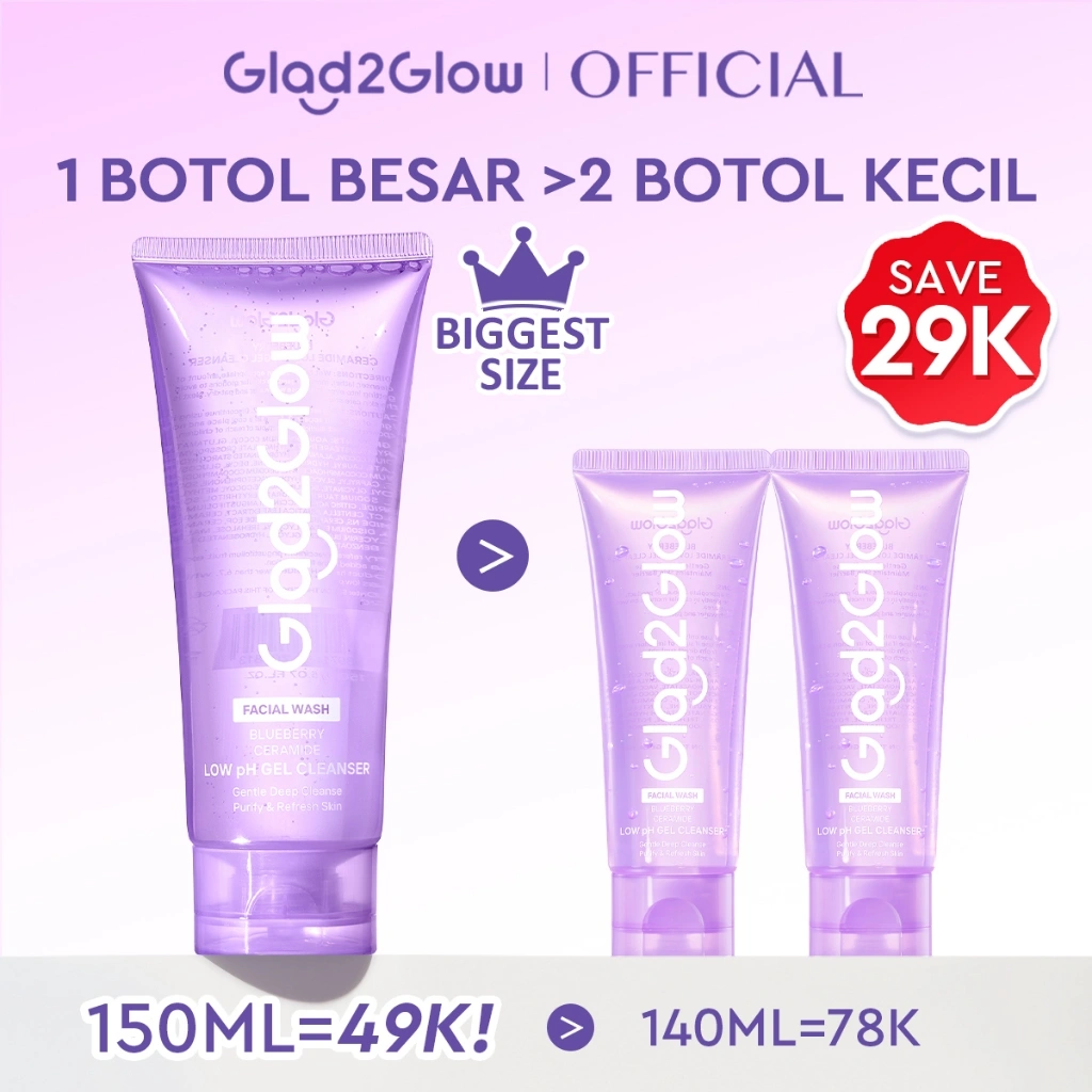 [Big Size]Glad2Glow Blueberry Ceramide Low pH Gel Cleanser 150ml facial wash skincare face wash sabun cuci muka cleansing balm exfoliating exfoliasi wajah sabun muka pembersih wajah Memperbaiki penghalang kulit tetap terhidrasi wajah