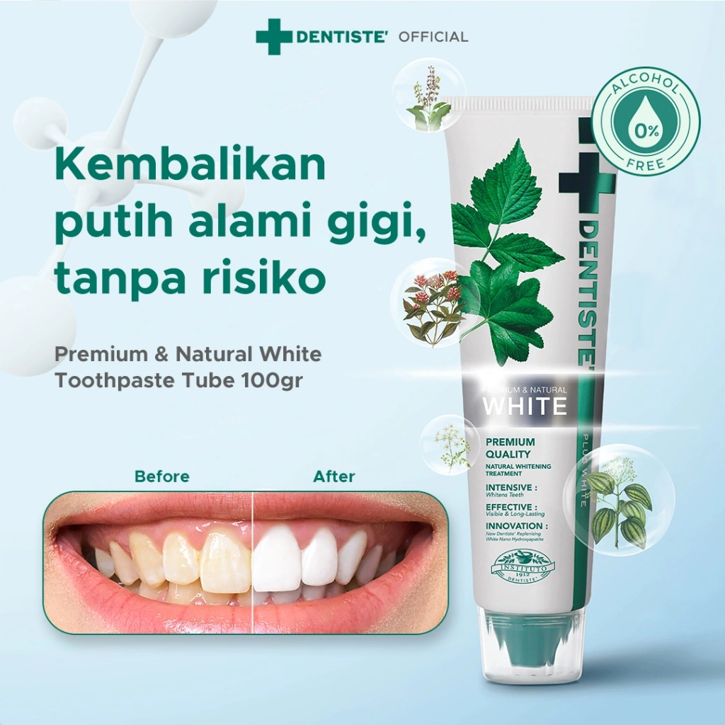 DENTISTE Premium & Natural White Toothpaste Tube 100gr / Pasta Gigi Pemutih Premium / Odol Premium Natural / Odol Pemutih Gigi /  Odol Gigi / Perawatan Gigi