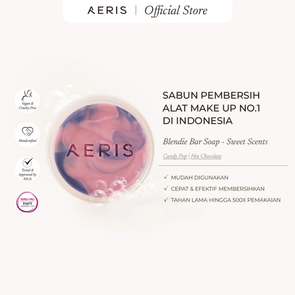 Aeris Beauté Blendie Bar Soap Sweet (Hot Chocolate & Candy Pop) | Sabun Pembersih Make Up untuk Brush Spons Cepat Efektif Instan Wangi Manis