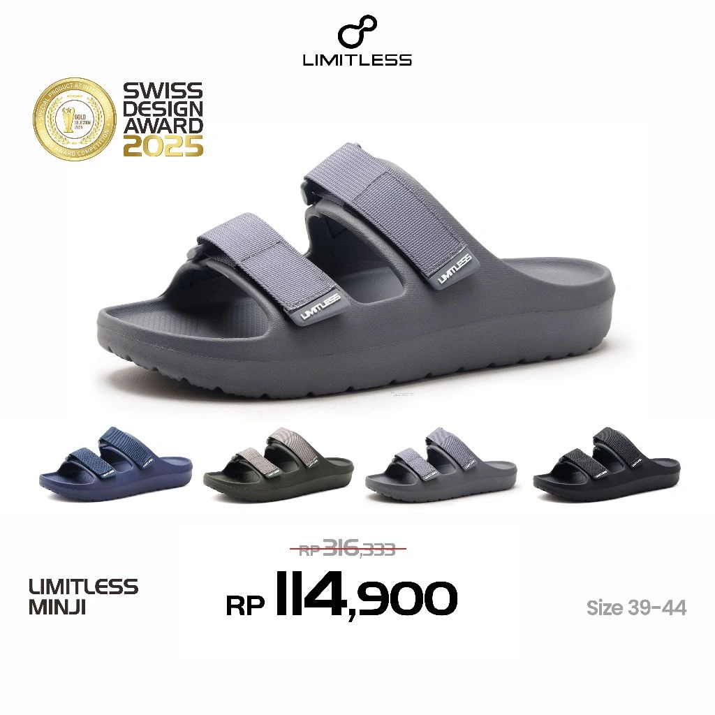 LIMITLESS Sandal Pria Terbaru 2026 Unisex MINJI Korean Style Sendal Slop Cowok Kasual Strap 2 Eva Kekinian Sandal Selop Pria Trendy - Size 35 - 44