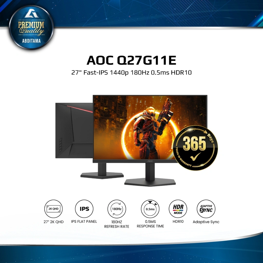 AOC Q27G11E 27" Fast IPS QHD 1440p 180Hz 0.5ms HDR10 HDMI2.0x1 DP1.4x1 Adaptive Sync