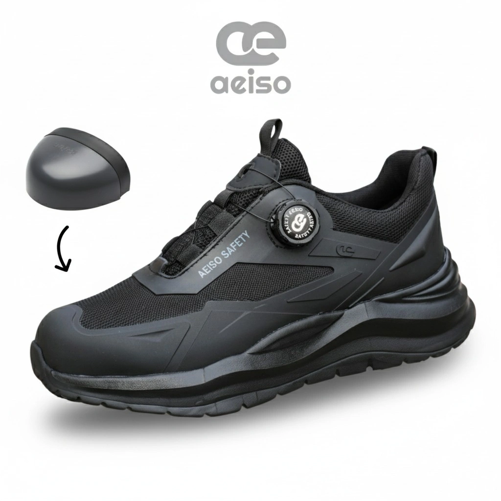 Aeiso - Sepatu Sporty Casual Hitam  extra penguat di ujung kerja lapangan ringan Non K3 38-46
