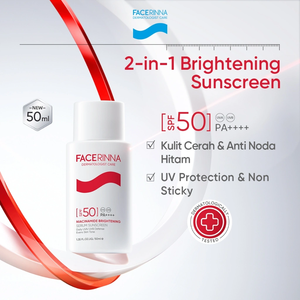 [SPF 50 PA++++] Facerinna Niacinamide Brightening Serum Sunscreen SPF 50 PA++++ 30ml/50ml | Proteksi UV  Daily UV Defense Physical Sunscreen Menyerap Cepat Mencerahkan Fades Dark Spots Tone Up Cream Sunscreen Wajah Sunblock