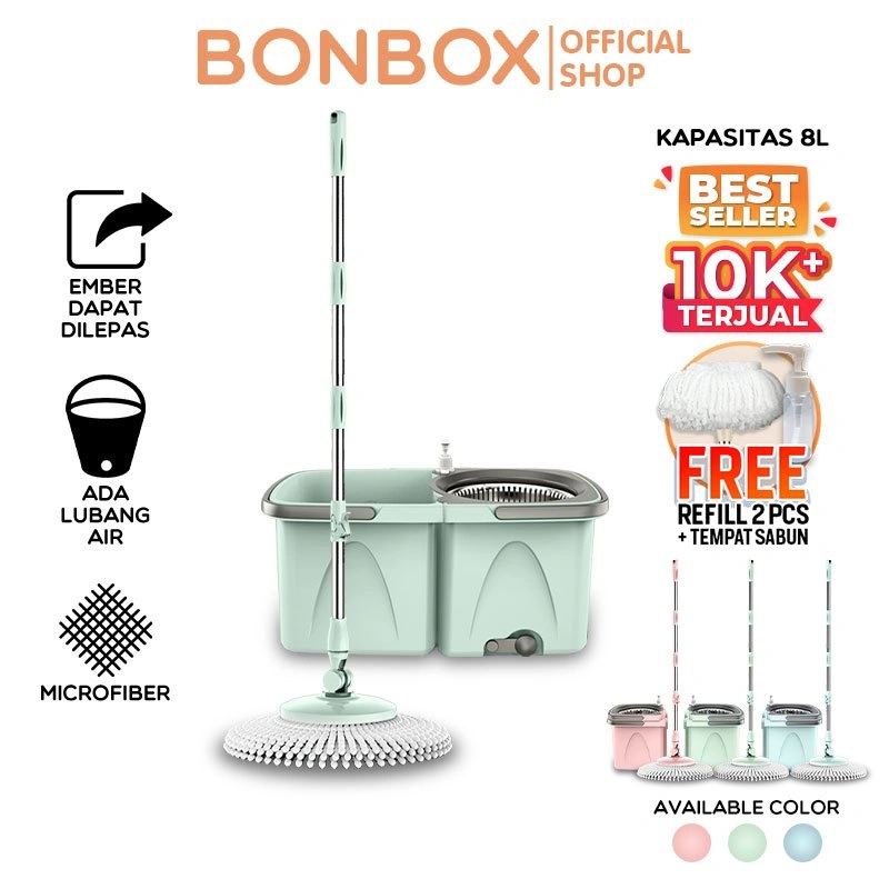 [GRATIS ONGKIR] BONBOX Alat Pel Lantai 2in1 Ember Pisah Dapat Dilepas 2 Kain Pel Ember Terpisah Spin Mop Alat Pembersih Lantai BCT706