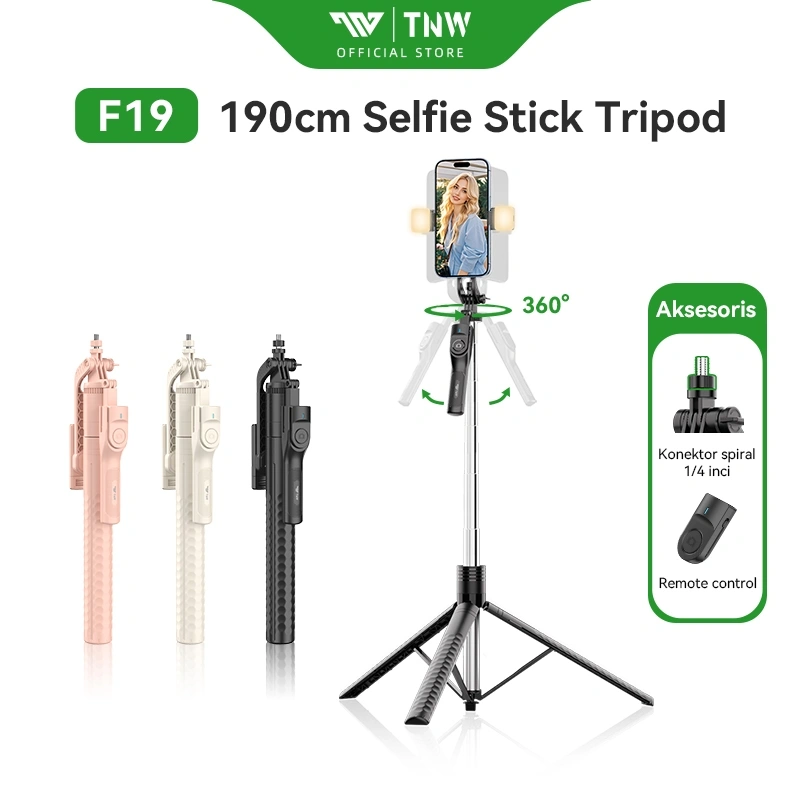 TNW F19 190CM Selfie Stick L16 360° Rotasi Tongsis Tripod Bluetooth Tripod Dengan 1/4 Adaptor Bluetooth Remote