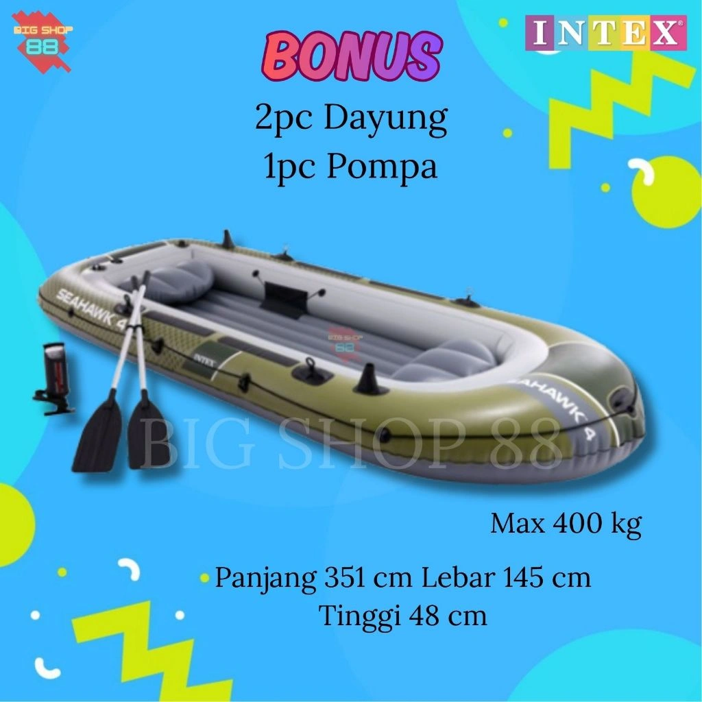 INTEX 66334 68351 PERAHU KARET SEAHAWK 4 BOAT SET MUAT 4-5 ORANG PERAHU BANJIR PERAHU DARURAT PERAHU EVAKUASI