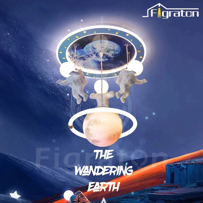Lampu Gantung Kamar Anak Astronaut Sekolah TK Modern Minimalis Lampu Kartun Kamar Dekorasi Gaya Kreatif Planet Spaceman The Wandering Earth Perlindungan Mata LED 3 Warna Untuk Kamar Tidur/Ruang Tamu Lamp Kids FIGH