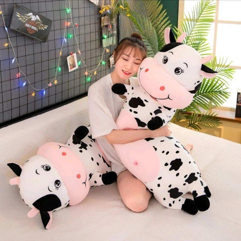 Boneka Guling Sapi Bahan Plush Import Guling Boneka Sapi 60cm Lembut Halus