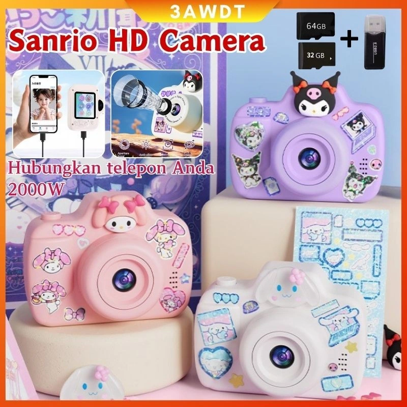 [Beli satu gratis stiker]1080P 2000W Dual Lens sanrio HD Camera/Kuromi mini DSLR Digital Kamera Anak