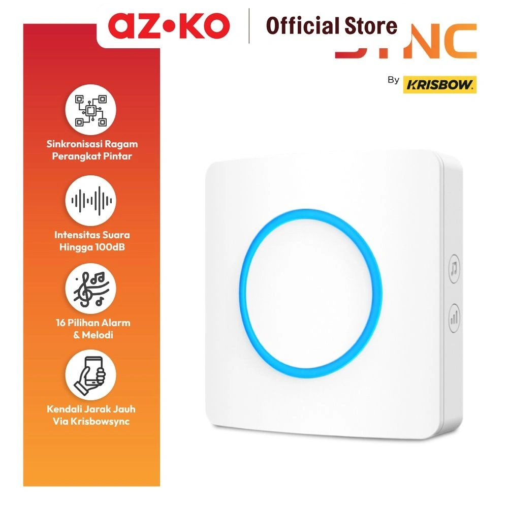AZKO Krisbow Sync Smart Alarm Pintu Sirine Wifi Indoor - Putih Alert Rumah Anti Maling Sensor Gerak Peringatan Beeper Security Warning Device Safety Burglar