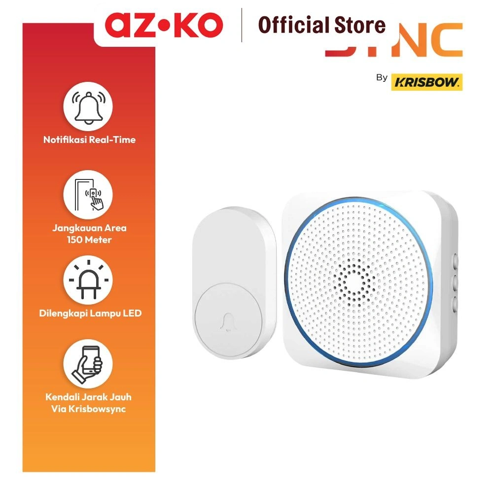 AZKO Krisbow Sync Smart Bel Pintu Nirkabel Wifi - Putih Doorbell Tanpa Kabel Wireless Wifi Bell Rumah Jarak Jauh Speaker Audio Dua Arah