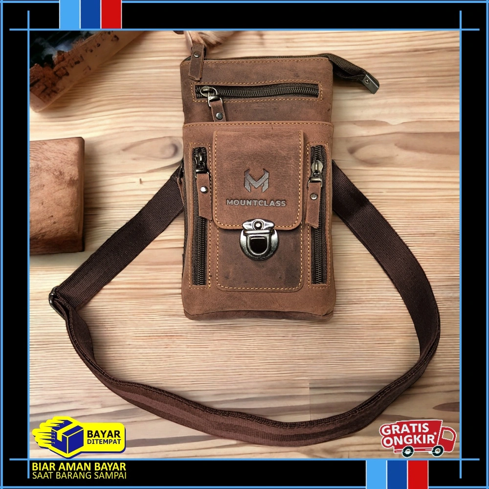 Tas Pinggang hp Selempang tas Kecil Pria 100% Kulit Sapi Asli - Vio Sling Bag