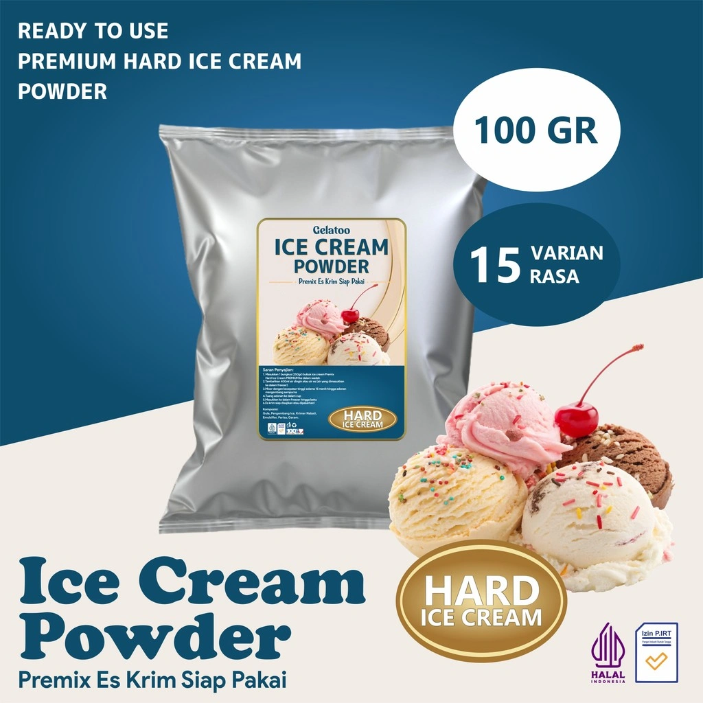Bubuk Es Krim Hard Premium Instan Siap Saji 100 gram Hard Ice Cream Premium Powder Gelatoo Aneka Rasa 100gram