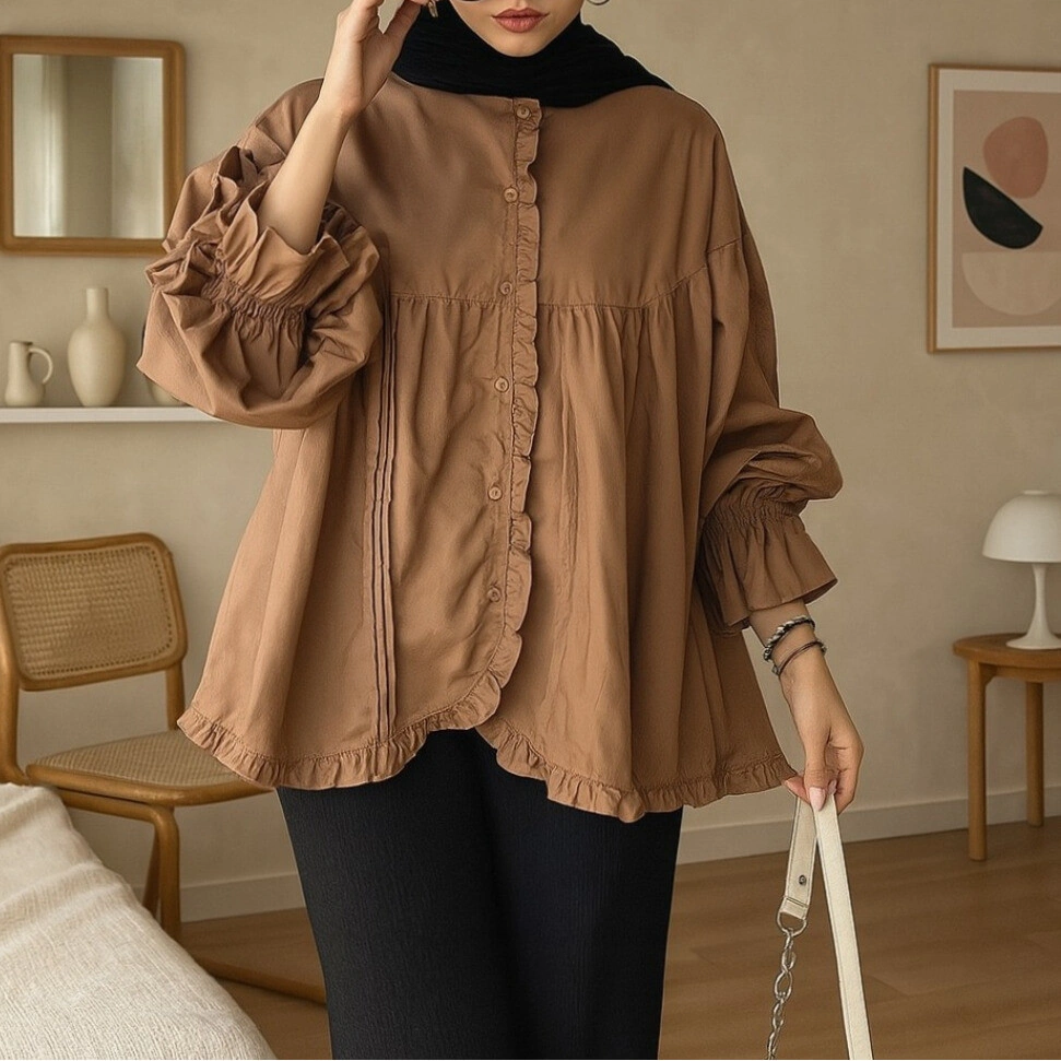 Vallina Outfit - Kalaya Blouse Atasan Wanita Oversize Jumbo Matt Polo Linen Premium Casual Daily