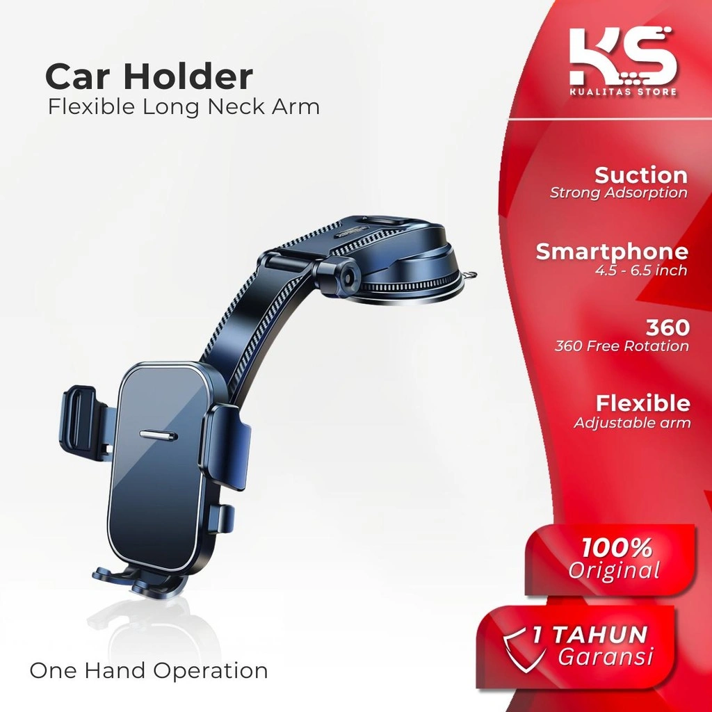 Car Phone Holder Dashboard Kaca Mobil Long Neck 360 Free Rotation Strong Suction Pad Flexible Arm