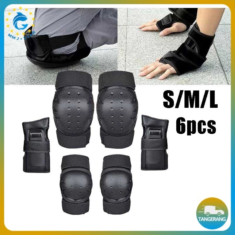 6 Pcs/Set Pelindung Lutut Deker Skateboard Inline Skate Knee Pad Protector Sepatu Roda Protector Pelindung Lutut Siku Universal