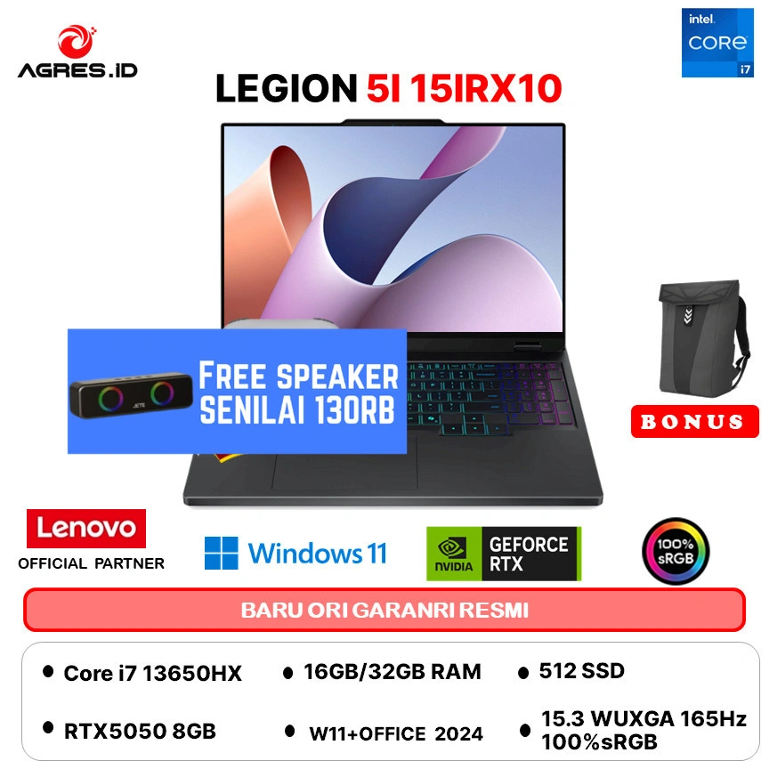 LENOVO LEGION 5I I7 13650HX RTX5050 8GB - RAM 32GB 512GB W11+OHS 15.3WUXGA 165Hz 100%sRGB -E9ID