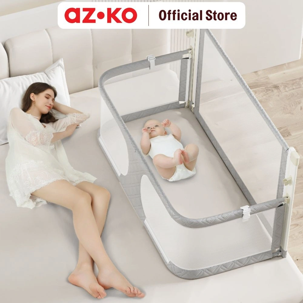 AZKO Kindla 127X68X75 cm Pagar Pengaman Bayi With Mosquito Net - Abu-Abu Baby Safety Gate Pagar Penghalang Keamanan Anak Kids Safety Fence Playbox Dan Pagar
