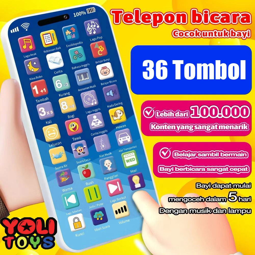 Yoli Toys - Mainan Telepon Anak 36 Tombol Ada Piano Interaktif Lampu Menarik & Suara Hewan Mainan Edukasi HP Anak