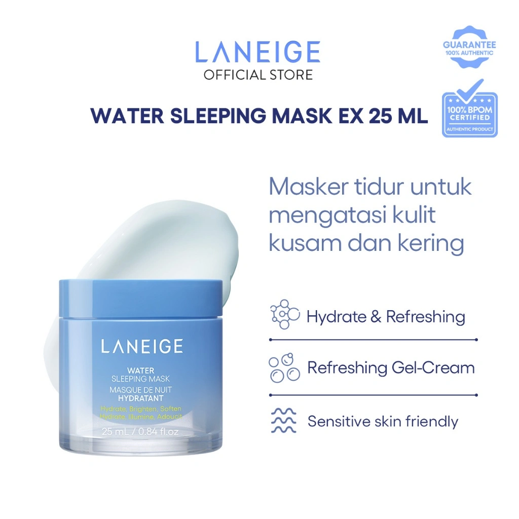 LANEIGE Water Sleeping Mask 25 mL - Masker Tidur Wajah, Kulit Lembap dan Glowing, Hydrating