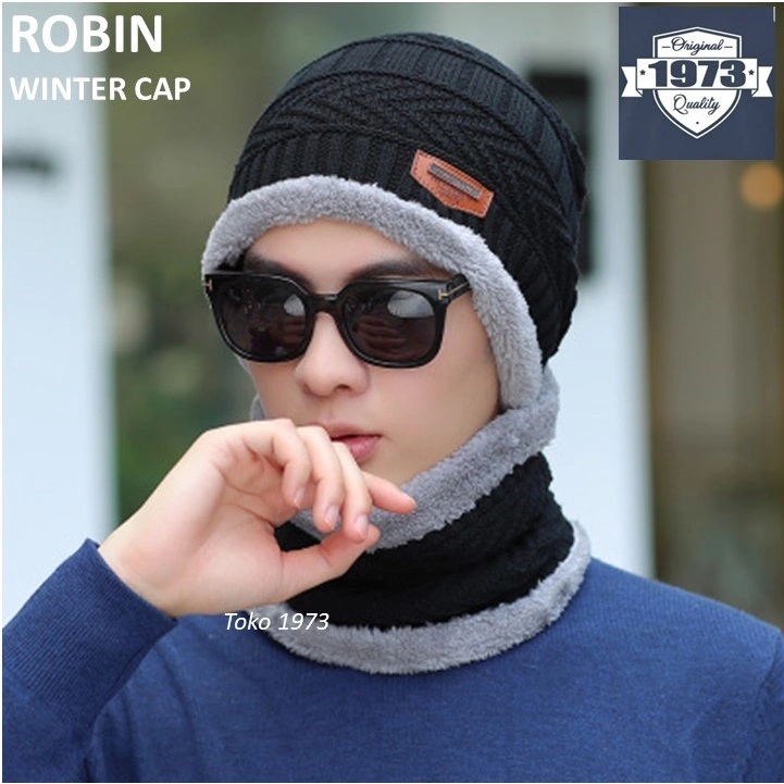 TOPI KUPLUK + SYAL : ROBIN - beanie topi musim dingin winter caps topi pria