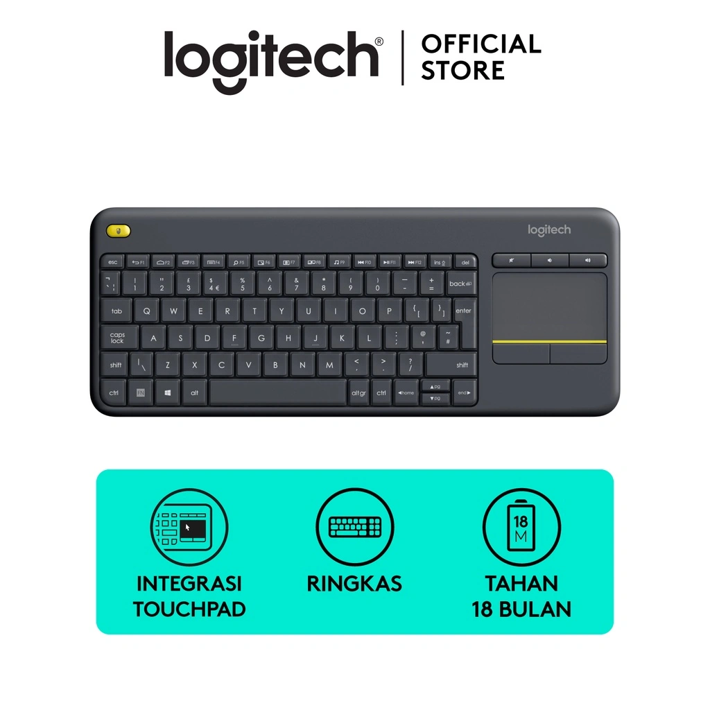 Logitech K400 Plus Keyboard Wireless dengan Touchpad untuk PC & SmartTV - Black