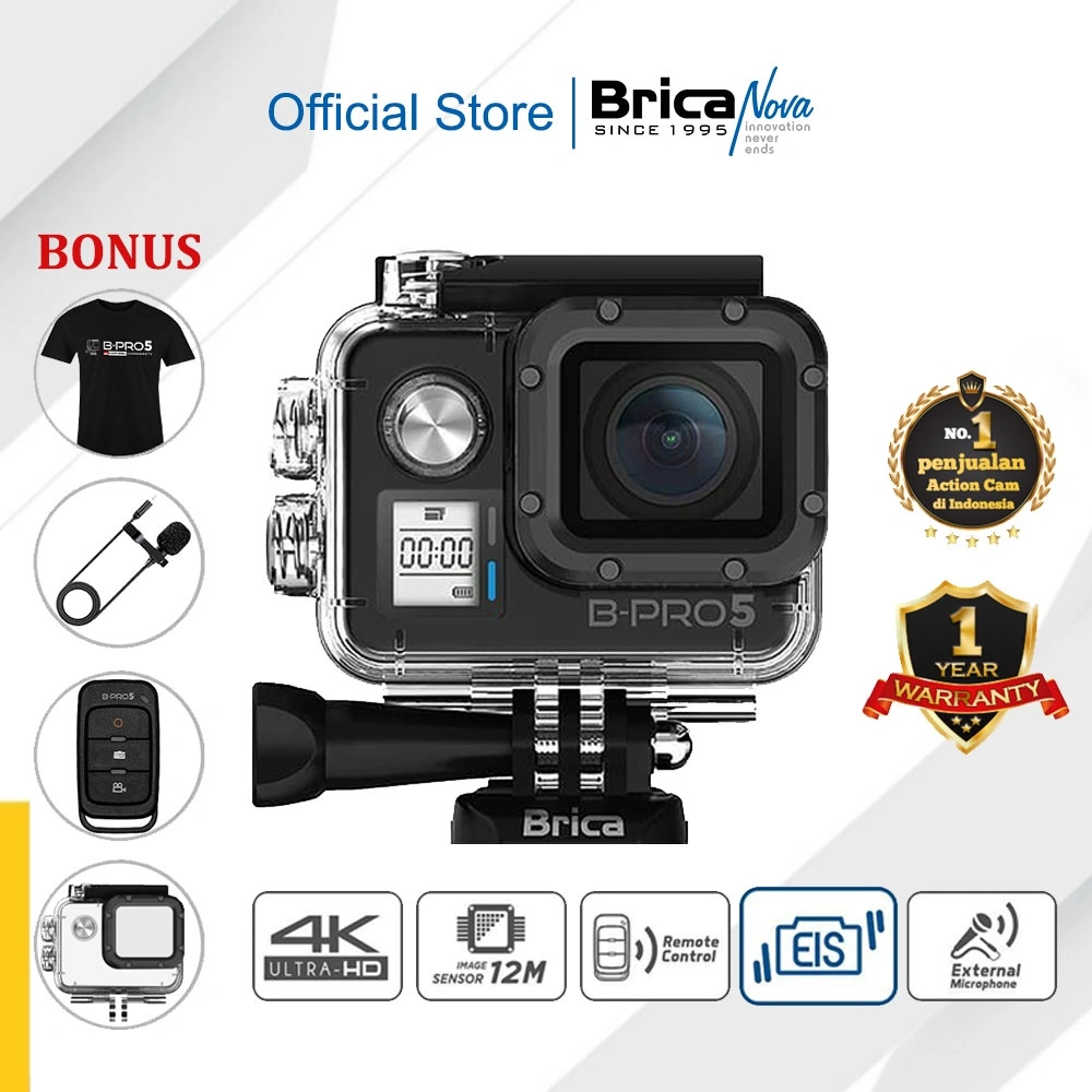 Brica BPRO5 Alpha Edition All Series Action Camera + Gratis Bonus - Action Cam BPRO-5 - Kamera Aksi Anti Air Wifi Mini Camera - Kamera Action - Kamera Digital - Action Camera B-Pro 5 4K 60fps - Sportcam (AE Basic+ - AE Lite X - AE2S - AE2X - AE3S - AE3X)