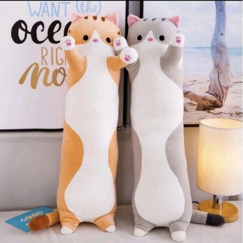 Boneka Guling Kucing Berdiri Panjang Tinggi 60cm Kado Special Hadiah Buat Anak Tersayang Boneka Guling Berkarakter Kucing Terbaru Guling Untuk Tidur Nyaman Berkarakter Kucing Lucu Imut Banyak Jenis Boneka Untuk Tidur Guling Jenis Kucing Oren Abu-Abu Pink