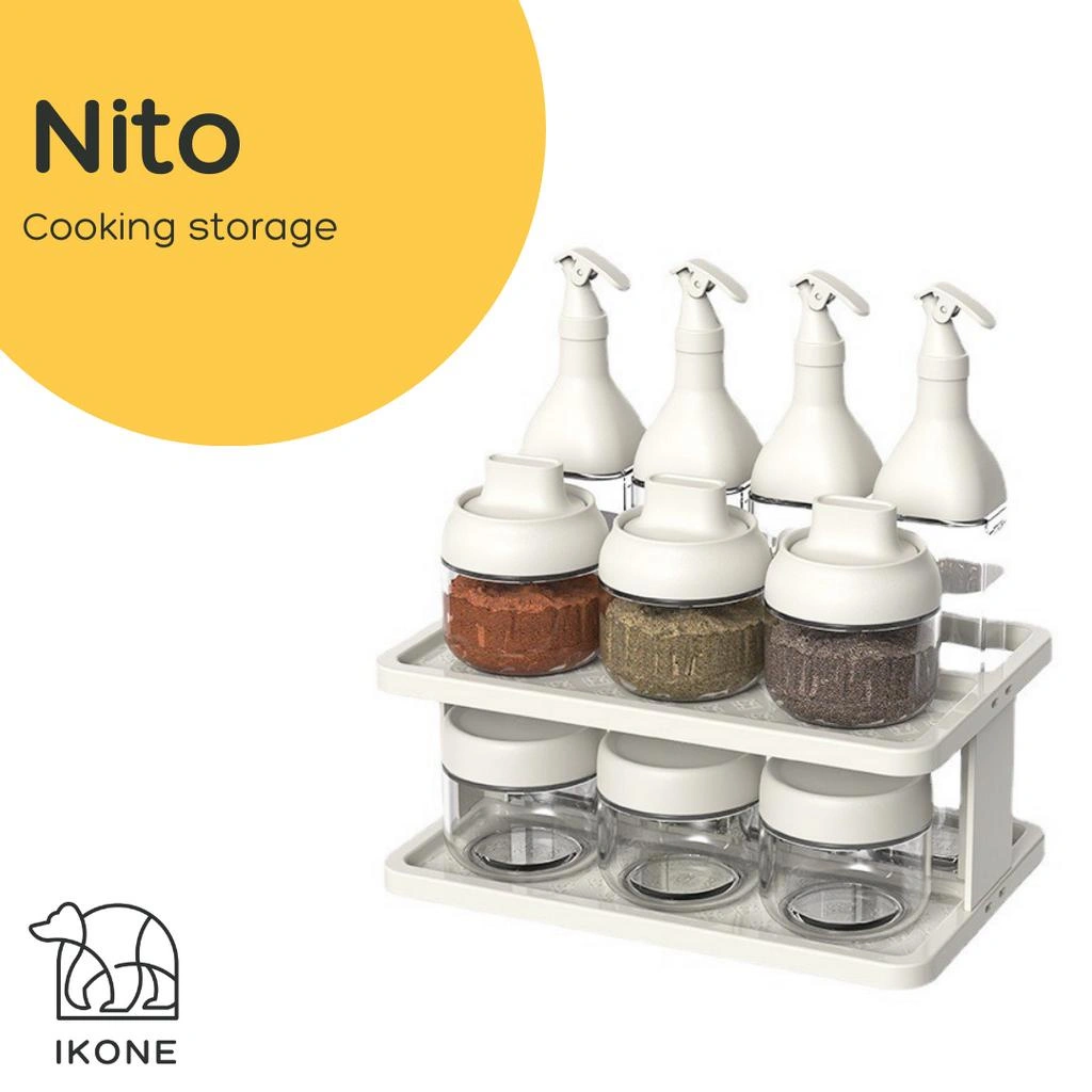 IKONE NITO Rak Bumbu Set Dapur Tempat Penyimpanan Bumbu Paket Komplit Wadah Bumbu Toples Kaca Seasoning Box Kotak Jar Bumbu