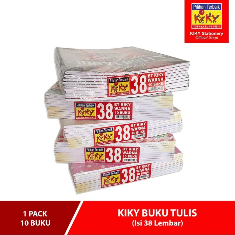 BUKU TULIS PENDEK KIKY WARNA ISI 38 LEMBAR (1 PACK ISI 10 BUKU)