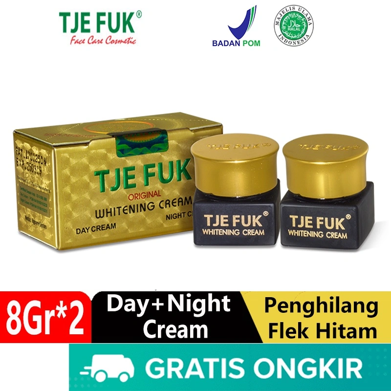 Tje Fuk Paket Original Whitening Cream Pemutih Wajah Asli Krim Acnes Malam dan Siang Aman BPOM 8Gr*2