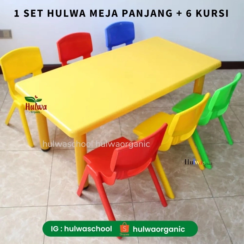 1 SET Meja Persegi Panjang Anak + 6 Kursi | Meja Anak Warna Warni Meja Anak TK Meja Paud