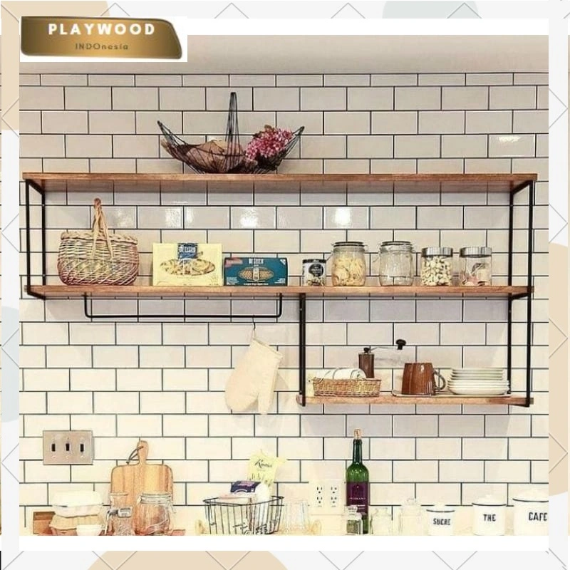 Kitchen Set Rak Bumbu Dapur 3 susun lebar 10 cm | kichen set serbaguna kayu besi gantung dinding