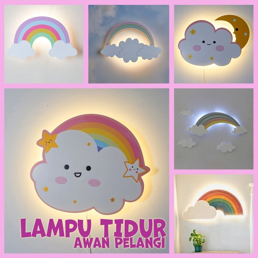 Lampu Awan Pelangi Lampu Tidur Dekorasi Dinding Kamar Anak Wall Night Lamp Walldekor LED