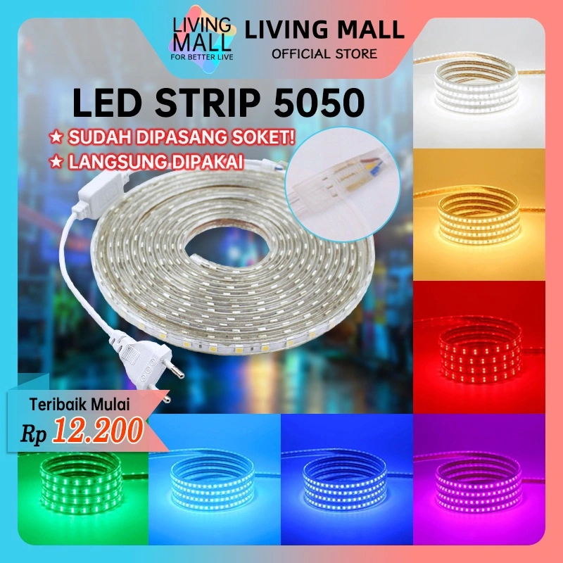Paket Lampu Strip LED 5050 SMD 1-10 Meter / Lengkap Tinggal Colok