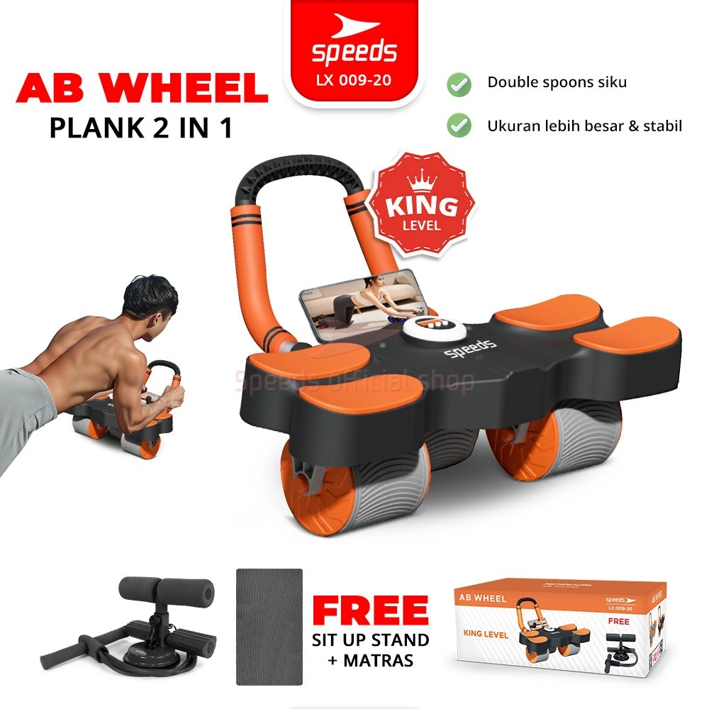 SPEEDS AB Wheels Plank Trainer Ab Roller 2 Roda Automatic Rebound 2in1 Exercise Latihan Perut Fitness Gym Timer 009-20 HITAM