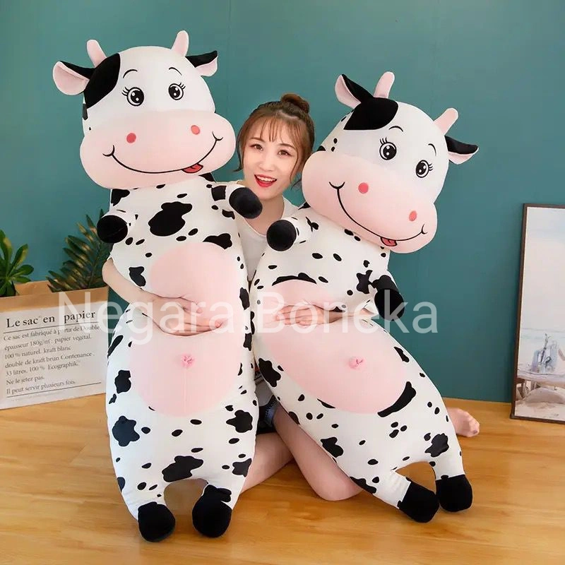 Boneka Guling Sapi 80cm Bahan Plush Import Guling Boneka Sapi 80cm Dan 60cm Lembut Halus Mainan anak