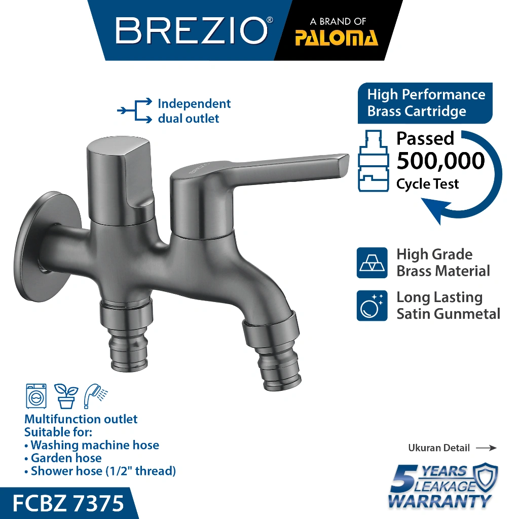 BREZIO FCBZ 7375 Keran Cabang Mesin Cuci Taman Double Tembok Kran Air