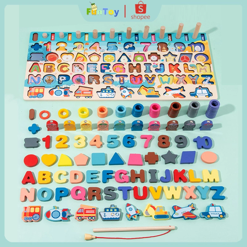 FUNTOY papan Logaritma lfanumerik Buah/Transportasi/Hewan  Papan Papan puzzle pancing mencocokkan anak mainanedukasianak