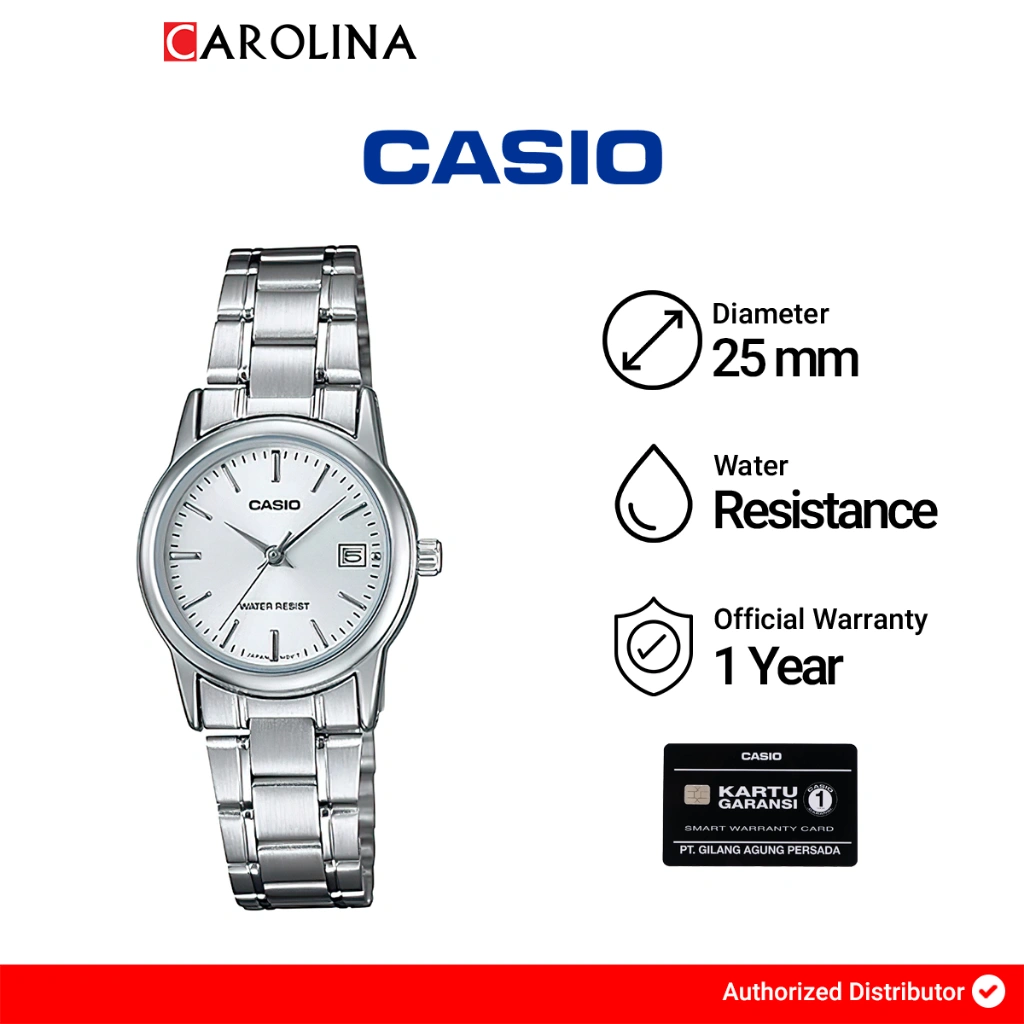 Jam Tangan Wanita Casio General LTP-V002D-7A Grey Dial Stainless Steel Band