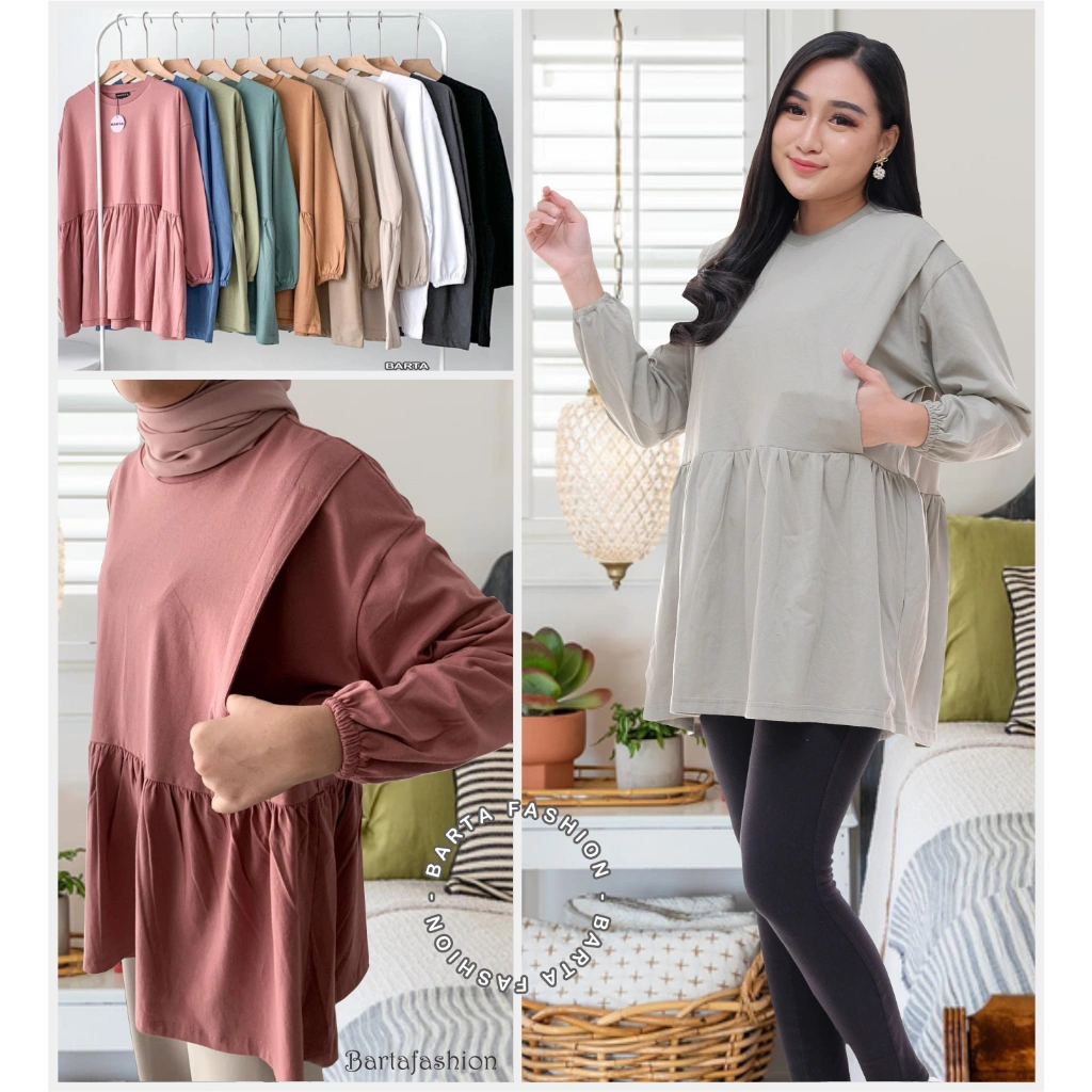 Ruffle Top Busui Friendly Oversize Blouse Kaos Oversize Bukaan Kanan Kiri Trendy Kasual Katun