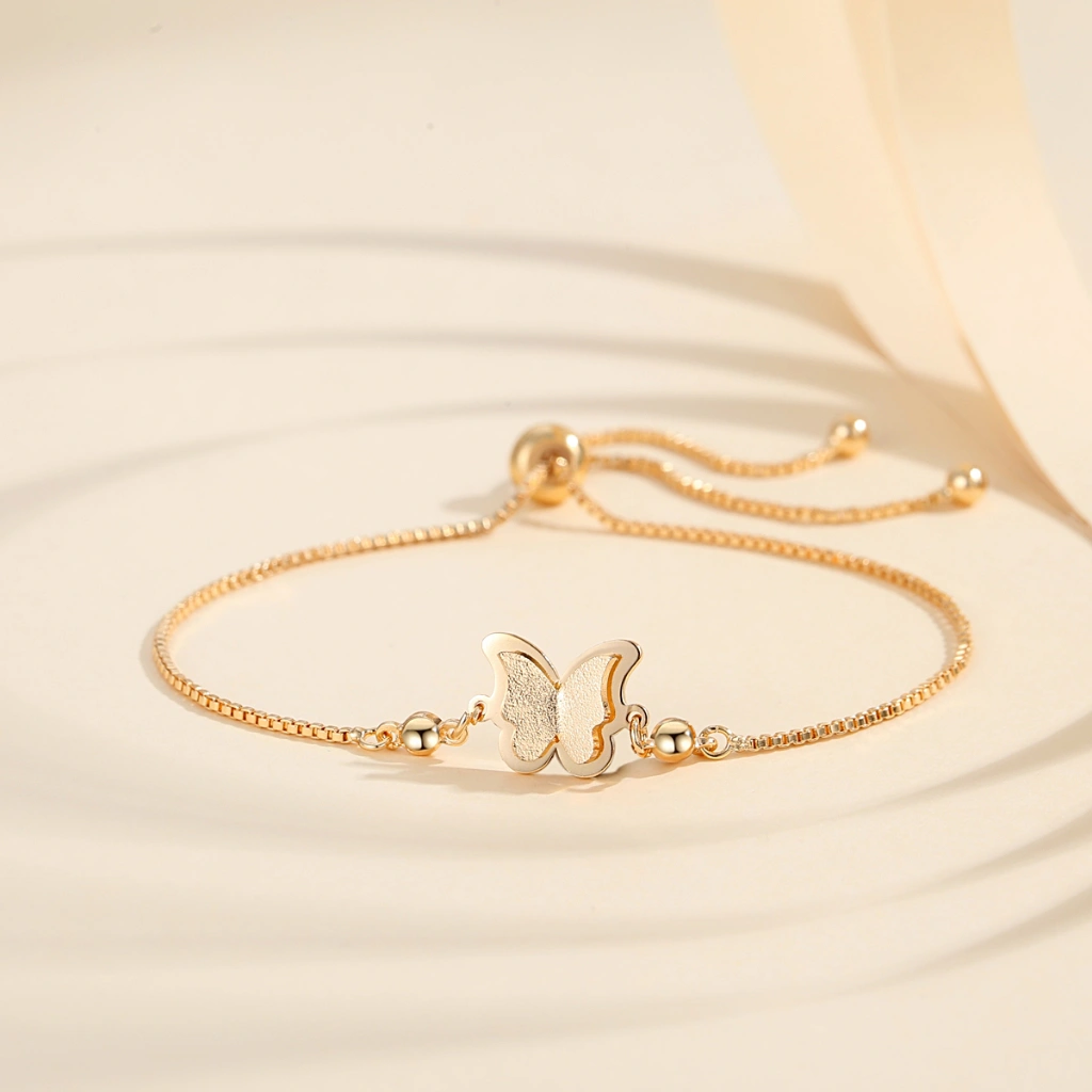 Lanme Jewelry Gelang Serut Wanita Tidak Mudah Bekarat Gelang Titanium Lapis Anti Karat Kupu-Kupu Dewasa Korea Aksesoris LM032