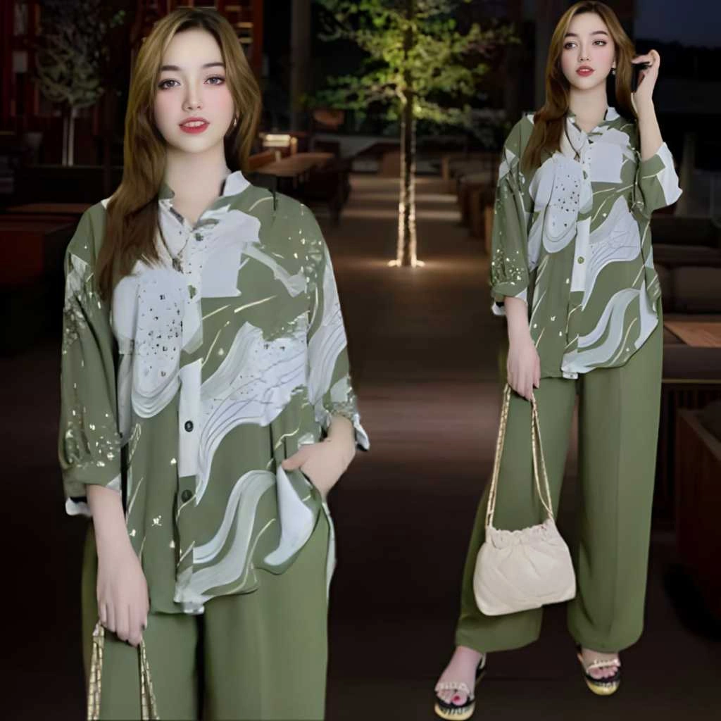 ULRICA SETELAN CRINCLE WANITA KEKINIAN LD 120  ATASAN KEMEJA OVAL CELANA LURUS BAHAN CRINCLE AIRFLOW