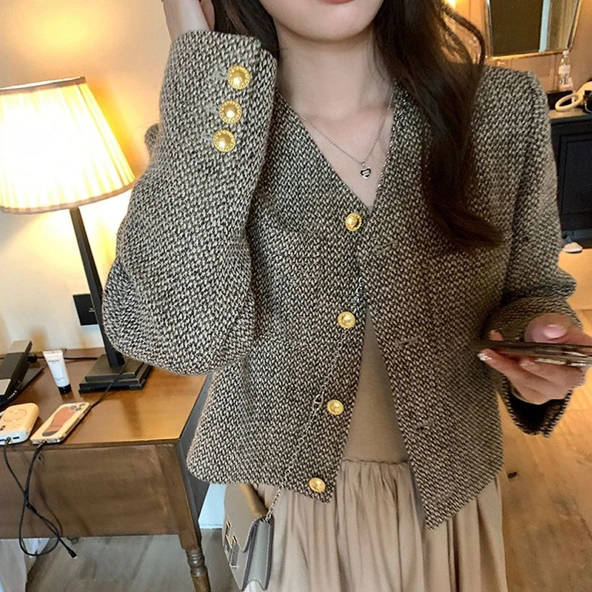 Susana Mall Blazer Crop Coklat Gaya Modis Korea Style M594