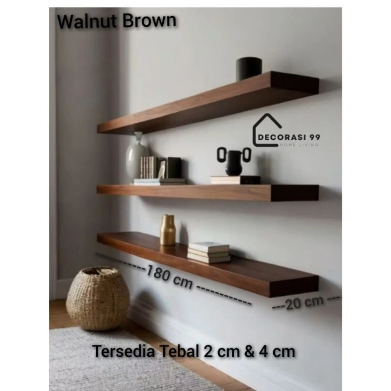 Ambalan dinding Panjang variasi 120, 150, 180, 200 cm, Lebar 20 cm, Tebal variasi 2 cm & 4 cm / Ambalan decorasi foto / ambalan dinding minimalis / Rak buku / Rak decorasi maenan / Rak Bumbu / Ambalan decorasi dinding.