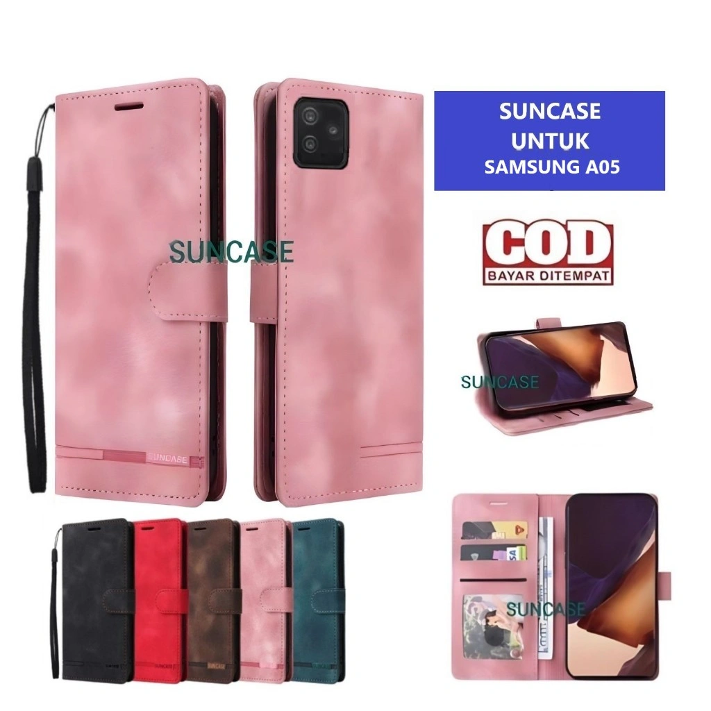 Casing SAMSUNG A05 model flip buka tutup case kulit ada tempat foto dan kartu juga tali hp flip cover