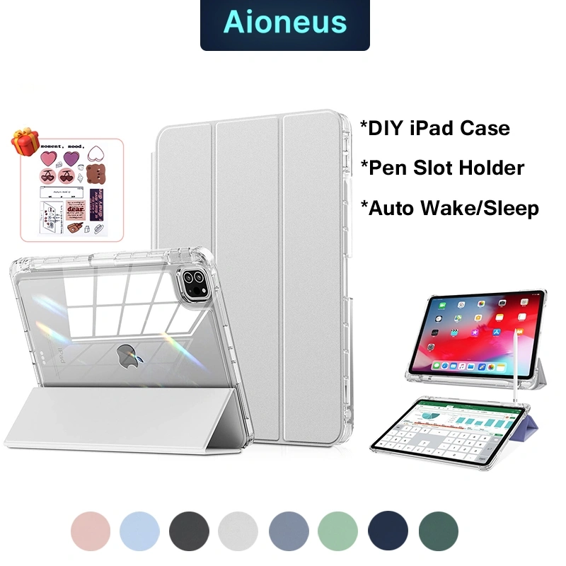 Casing IPad SoftCase for iPad5/6/7/8 Gen9 Gen10 Gen11 Air M4 M3 M2 11inch Air 5/4/3 Smart Sleep Wake iPad Pro 11inch Silicone Transparant Pencil Slot