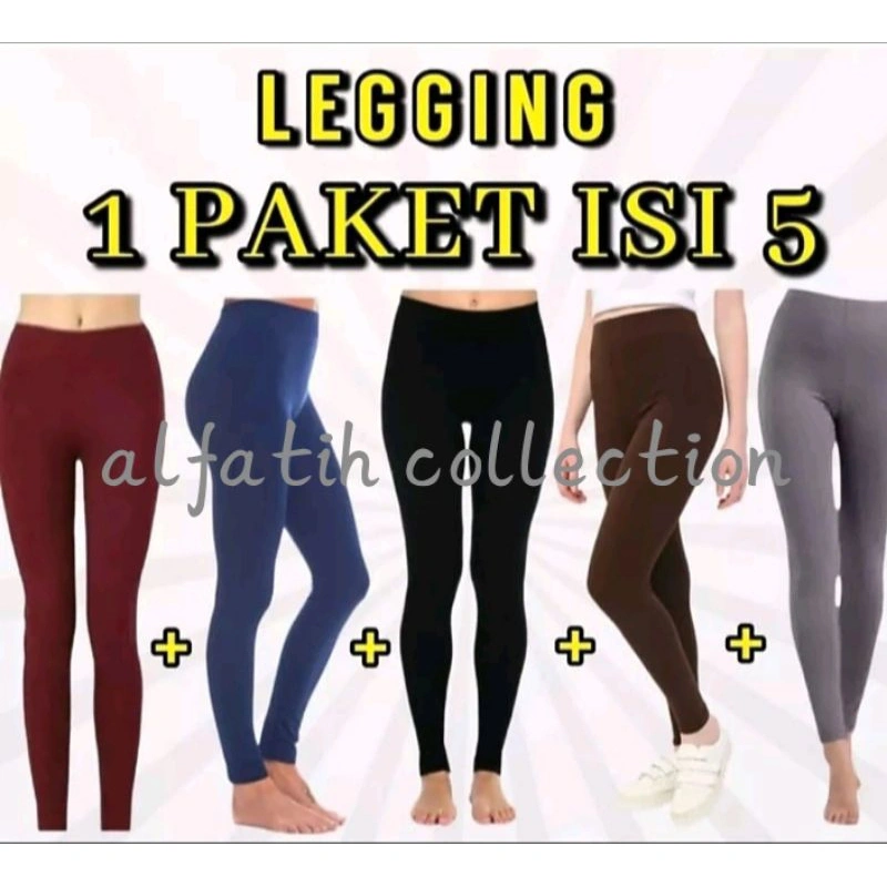 CELANA LEGGING PANJANG PAKET HEMAT 1PAKET ISI 5PCS  STANDAR&JUMBO BB35-58KG BB60-90KG SPANDEK LICIN LEJING lejing legging leging