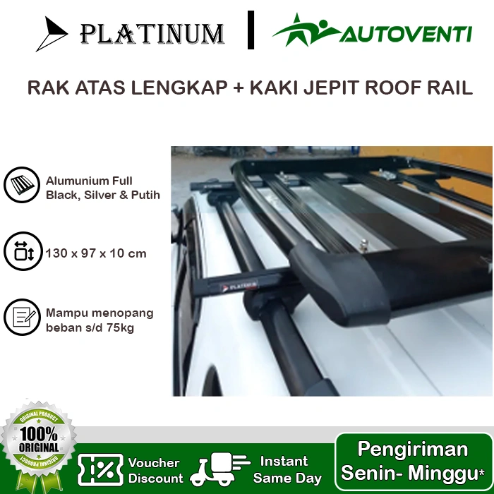 RAK ATAS MOBIL PLATINUM MODEL OVAL PAKET RAK ATAS MOBIL PLATINUM + KAKI JEPIT ROOF RAIL